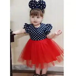 لباس دخترانه یلدایی سارافن دامن خالدار در دو طرح بالاتنه قرمز و بالاتنه سرمه ای