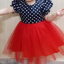 لباس دخترانه یلدایی سارافن دامن خالدار در دو طرح بالاتنه قرمز و بالاتنه سرمه ای