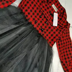 لباس دخترانه مجلسی پیراهن پاییزه و زمستانه بالاتنه پشمی و دامن توری