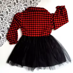 لباس دخترانه مجلسی پیراهن پاییزه و زمستانه بالاتنه پشمی و دامن توری