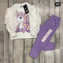 بلوز شلوار زمستانه اسب تک شاخ دخترانه زمستانه یونیکورن لاینردار وگرم بالا مناسب 2 تا 10 ساله (حدودا)