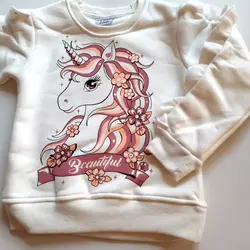 بلوز شلوار زمستانه اسب تک شاخ دخترانه زمستانه یونیکورن لاینردار وگرم بالا مناسب 2 تا 10 ساله (حدودا)