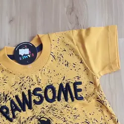 ست تابستانه تیشرت شلوارک پسرانه نخی powsome رنگ قرمز، زرد و آبی