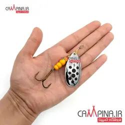 لانسه ماهیگیری سربی mepps5 سایز 5 نقره ای خال مشکی