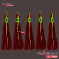 طعمه ژله ای شب تاب قرمز خط دار سفید هشت پا طول 7.5 سانتیمتر بسته 5 عددی