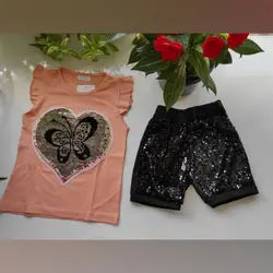 ست ست بچه گانه دخترانه مدل پولک برگردون کد 1962 - فروشگاه اینترنتی بچه شیک