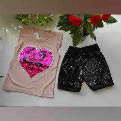 ست ست بچه گانه دخترانه مدل پولک برگردون کد 1962 - فروشگاه اینترنتی بچه شیک