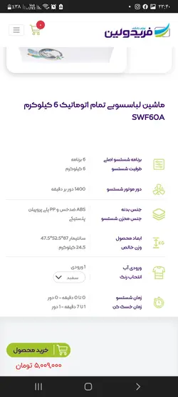 ماشین لباسشویی تمام اتومات 6کیلویی SWF60Aفریدولین