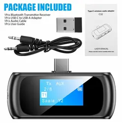 گیرنده و فرستنده بلوتوثی صدا با دو سر Type-c و USB مدل C32