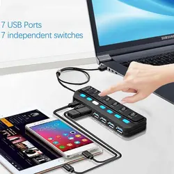 هاب هفت پورت USB 3.0 فرانت مدل FN-U3H701S به همراه کلید و آداپتور