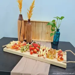 سینی چوبی دسته کنفی 54 در 19 سانتی‌متر