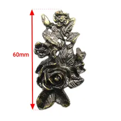 توری آنتیک تزیینی پتینه دودی طرح گل رز طول 60 میلی‌متر بسته 2 عددی