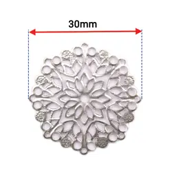 توری آنتیک تزیینی نقره‌ای طرح گل قطر 30 میلی‌متر بسته 20 عددی