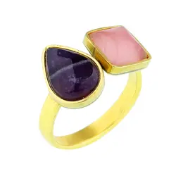 انگشتر زنانه دستساز گالری عزیزی مدل دو سنگ 15340