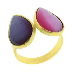 انگشتر زنانه گالری عزیزی طرح دو سنگ مدل gz14298