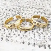 ست انگشتر دستساز برنجی گالری عزیزی مدل woman ,Life ,Freedom