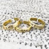ست انگشتر دستساز برنجی گالری عزیزی مدل woman ,Life ,Freedom