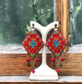 گوشواره زنانه سوزندوزی بلوچ روچ مدل مکران