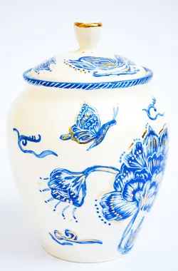 بانکه سرامیکی دستساز مهتاب مدل گل و پروانه