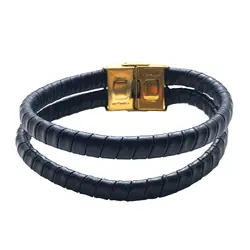 دستبند چرم مردانه گالری عزیزی مدل دو بافت ریز
