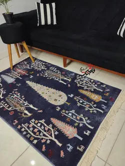 گلیم فرش ساوین طرح 3248 رنگ سرمه ای