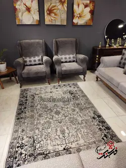 گلیم فرش ساوین طرح 4123 نقره ای مشکی
