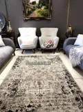 گلیم فرش ساوین طرح 4123 نقره ای مشکی