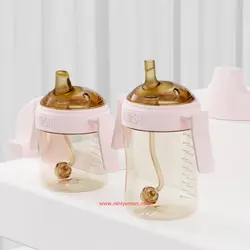 لیوان آبمیوه خوری نی دار 210 میل صورتی هی اور شی He or She