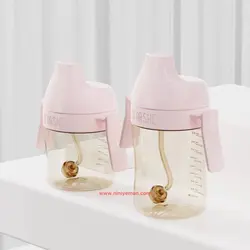 لیوان آبمیوه خوری نی دار 210 میل صورتی هی اور شی He or She