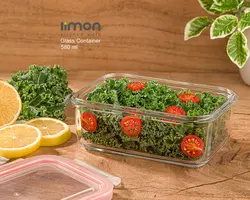 ظرف شیشه ای مستطیل دربدار 580 میلی لیتر لیمون