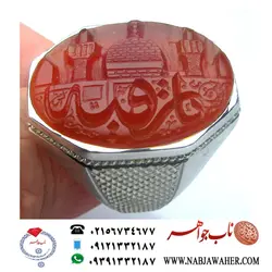انگشترنفیس حکاکی سه بعدی نام و گنبد و گلدسته حرم حضرت رقیه بنت الحسین علیها السلام ورکاب فاخر وحید امامی