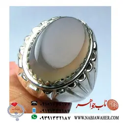 انگشتر عقیق کبود یمنی و تراش تخت کد1040