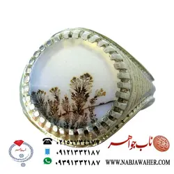 انگشتر فاخر عقیق شجر سفید کد 412