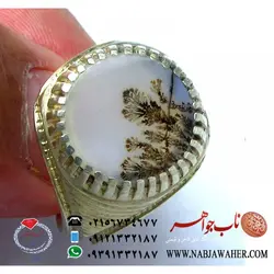 انگشتر فاخر عقیق شجر سفید کد 412
