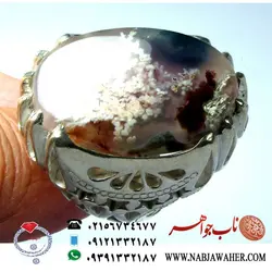 انگشترفاخر عقیق شجردریایی   با رکاب زیبای کشکولی کد 1137