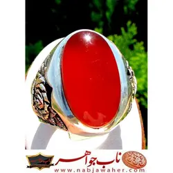 انگشتر فاخرنقره و عقیق سرخ یمنی قلمزنی استاد محسن جنگی