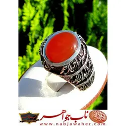 انگشتر نفیس عقیق سرخ البالویی یمنی قلمزنی استاد محسن جنگی