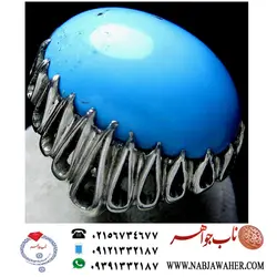 انگشترفیروزه درشت طبع دار تراش دامله کله اسبی و رکاب نقره اشکی طهران