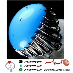 انگشترفیروزه درشت طبع دار تراش دامله کله اسبی و رکاب نقره اشکی طهران