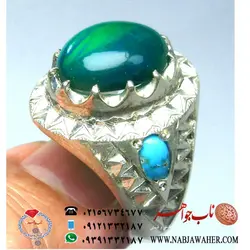 انگشتر اوپال سبز سنتتیک و فیروزه کد 5302