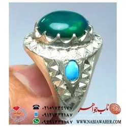 انگشتر اوپال سبز سنتتیک و فیروزه کد 5302