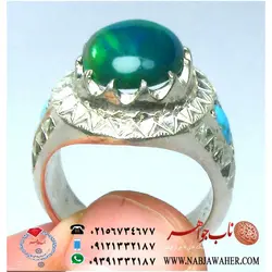 انگشتر اوپال سبز سنتتیک و فیروزه کد 5302