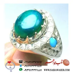 انگشتر اوپال سبز سنتتیک و فیروزه کد 5302