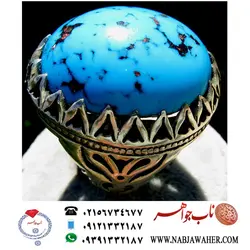 انگشترفیروزه درشت طبع دار تراش دامله کله اسبی و رکاب نقره دست ساز مشهد