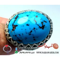 انگشترفیروزه درشت طبع دار تراش دامله کله اسبی و رکاب نقره دست ساز مشهد