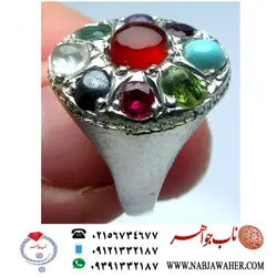 انگشترجواهری زنانه و دخترانه 9 نگین شیک و رکاب نقره