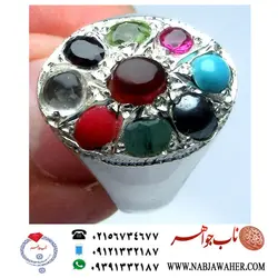 انگشترجواهری زنانه و دخترانه 9 نگین شیک و رکاب نقره