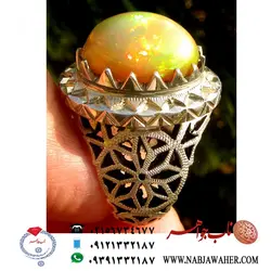 انگشترفاخر اوپال طبیعی بسیار الوان و با تلئلو  رکاب دست سازعدنان