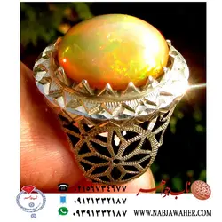 انگشترفاخر اوپال طبیعی بسیار الوان و با تلئلو  رکاب دست سازعدنان