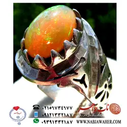 انگشترفاخر اوپال طبیعی بسیار الوان و با تلئلو رکاب دست سازمغان